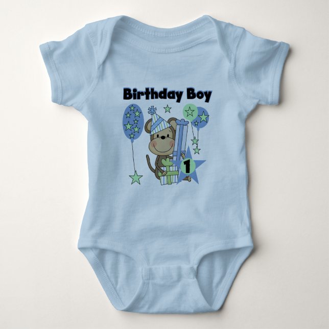 Junge Affe mit Geschenken 1. Geburtstag Baby Strampler (Vorderseite)