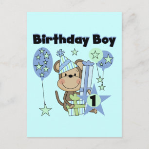 Junge Affe mit Geschenken 1. Geburtstag Postkarte