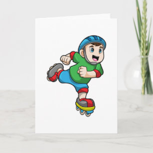 Junge als Skater mit Schlittschuhen und Helm Karte