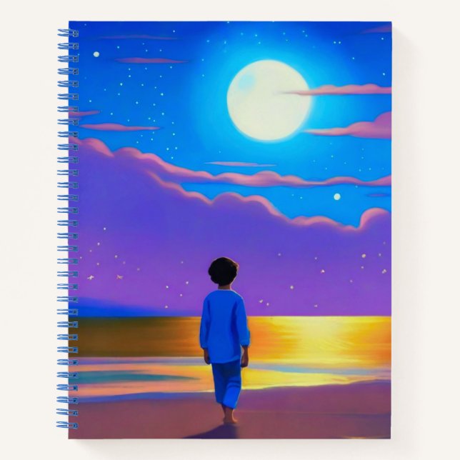 Junge am Strand, Gazan am Mond Notizbuch (Vorderseite)