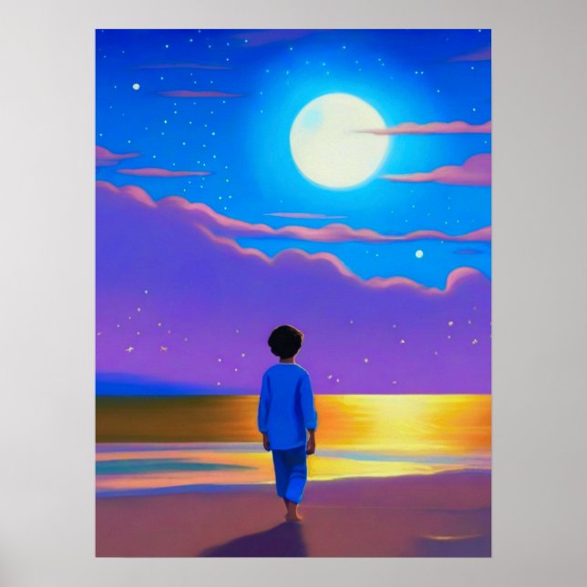 Junge am Strand, Gazan am Mond Poster (Vorne)