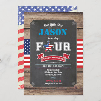 Junge am Unabhängigkeitstag 4. Geburtstag - vierjä Einladung