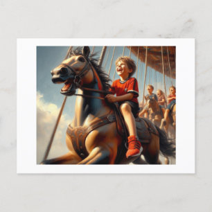 Junge auf Carousel, Postkarte