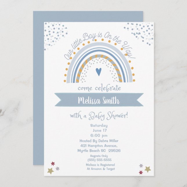 Junge auf dem Weg Rainbow Baby Einladung (Vorne/Hinten)
