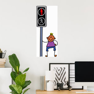 Junge auf einem Crosswalk Poster