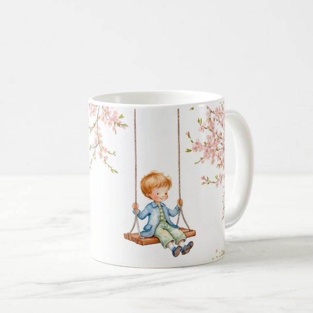 Junge auf einer schwungvollen Kirschblüte Kaffeetasse (VorderseiteRechts)
