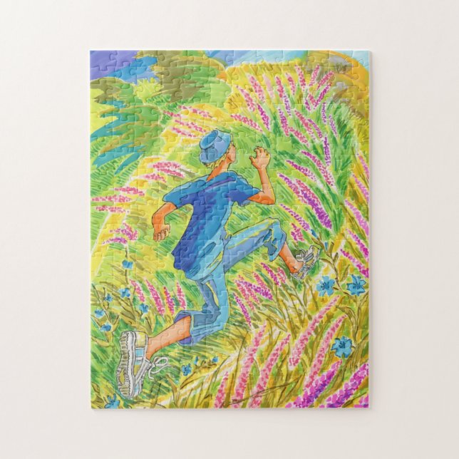 Junge auf Lavendelfeld Puzzle (Vertikal)