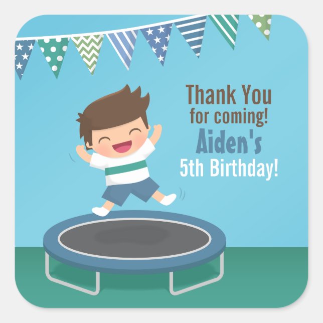 Junge auf Trampolin Kindergeburtstag Party Sticker (Vorderseite)