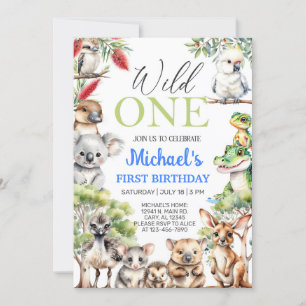 Junge australische Tiere Wild Ein Geburtstag. Einladung