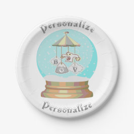 Junge Baby Dusche Winter Yeti Schneedecke blau gra Pappteller