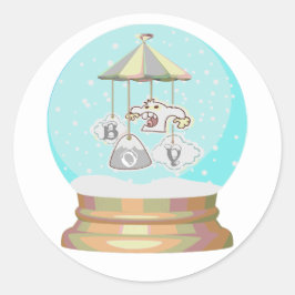 Junge Baby Dusche Winter Yeti Schneedecke blau gra Runder Aufkleber