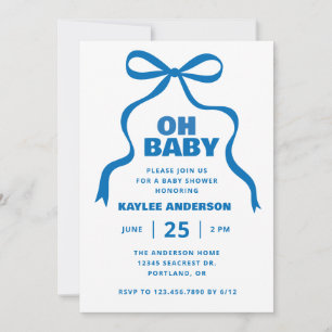 Junge-Baby-Party mit Blauem Schleifenmotiv Einladung