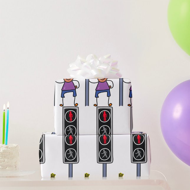 Junge bei Fußgängerüberquerung mit rotem Stoppsign Geschenkpapier (Von Creator hochgeladen)