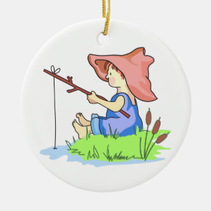 Junge beim Fischen Keramik Ornament
