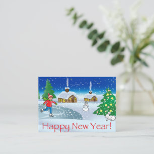 Junge beim Skaten an Silvester. Frohe Weihnachten Mitteilungskarte