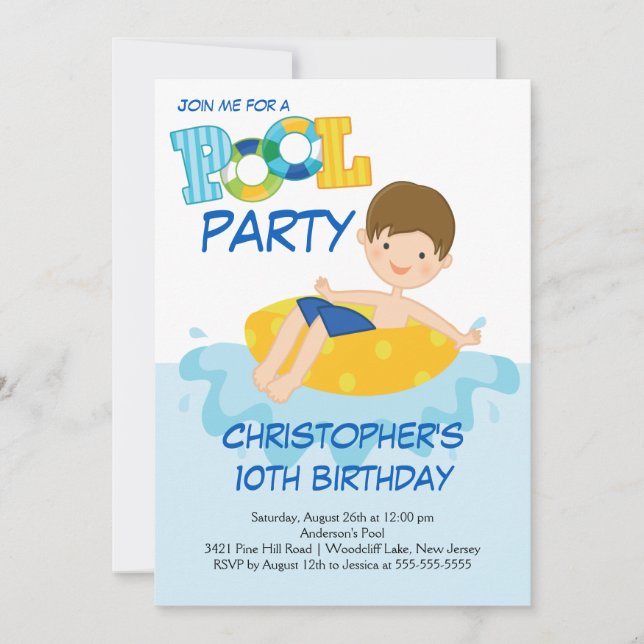 Junge Birthday Summer Pool Party Einladung (Vorderseite)