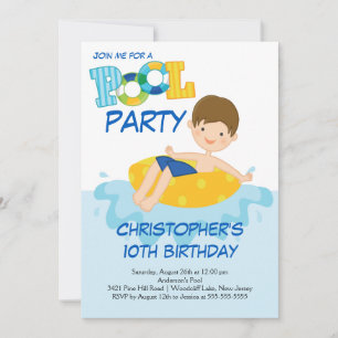 Junge Birthday Summer Pool Party Einladung