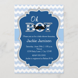 Junge Blaue Bart Chevron Baby Shower Einladung