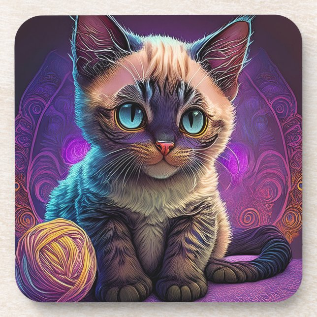 Junge Blaue Katze Mit Garnknäuel Getränkeuntersetzer (Vorderseite)