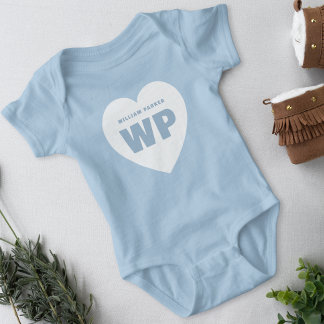 Junge Blaues Herz Monogramm Neugeborenen Blaues Ou Baby Strampler