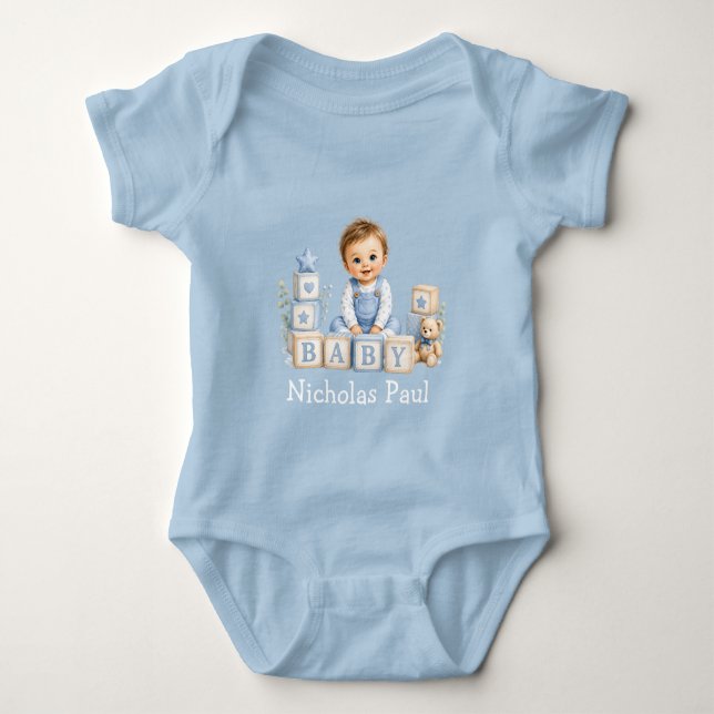 Junge blockiert Babyparty  Baby Strampler (Vorderseite)