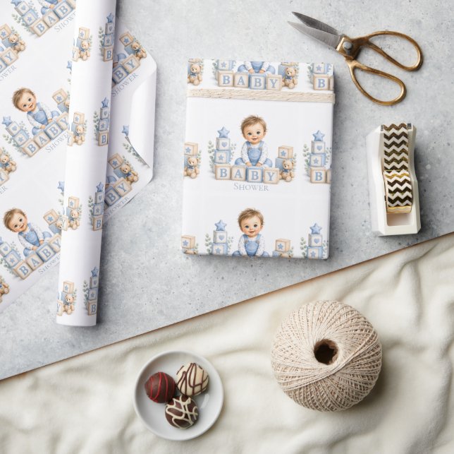 Junge blockiert Babyparty Geschenkpapier (Kunsthandwerk)