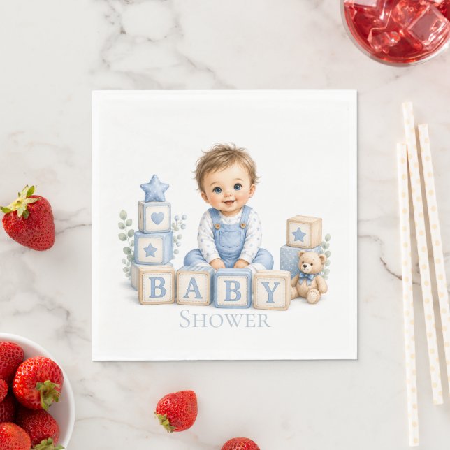 Junge blockiert Babyparty Serviette (Beispiel)