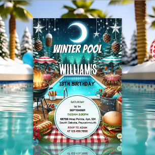 Junge bruh Barbeque Winter Pool Party 13. Geburtst Einladung