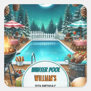 Junge bruh Barbeque Winter Pool Party 13. Geburtst Quadratischer Aufkleber