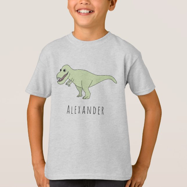 Junge Cool Doodle T-Rex Dinosaurier mit Name T-Shirt (Vorderseite)