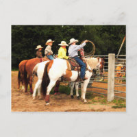 Junge Cowboys trainieren bei Rodeo Post Card Art