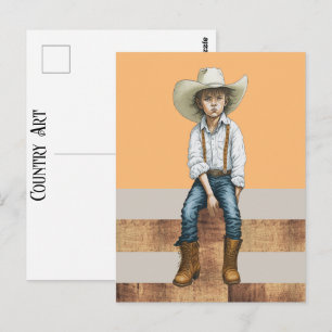 Junge Cowgirl auf Post-Country-Western-Ranch-Stil Postkarte