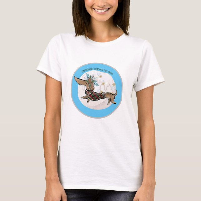 Junge Dackel durch den Schnee T-Shirt (Vorderseite)
