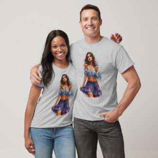 Junge Dame auf Rock auf einem Grau T-Shirt