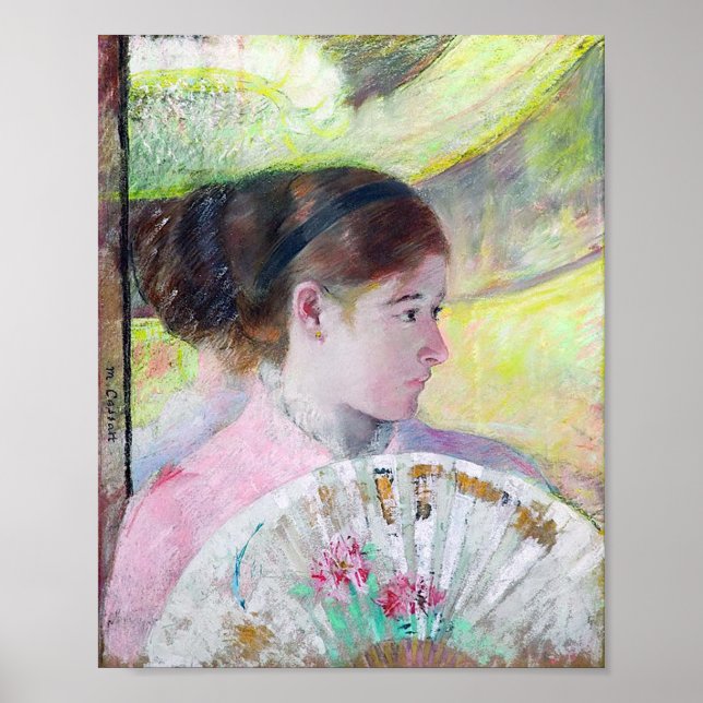 Junge Dame mit japanischem Fan, Mary Cassatt Poster (Vorne)