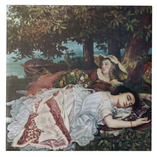 Junge Damen am Seine-Ufer (Sommer) Fliese (Vorderseite)