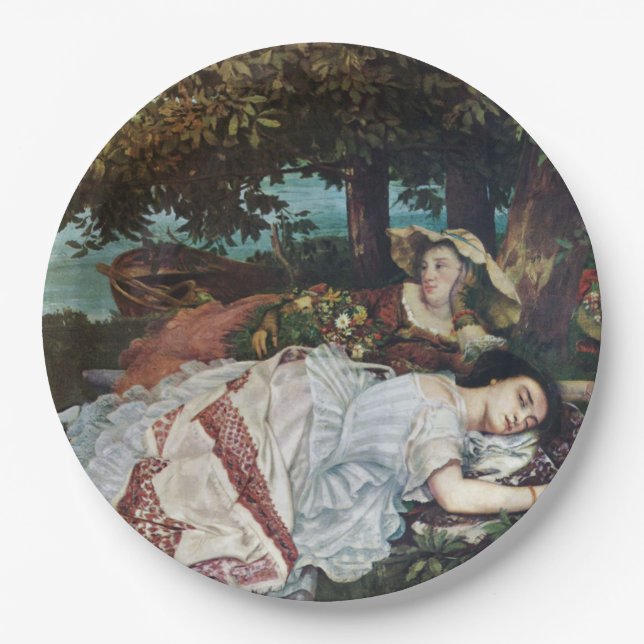 Junge Damen am Seine-Ufer (Sommer) Pappteller (Vorderseite)