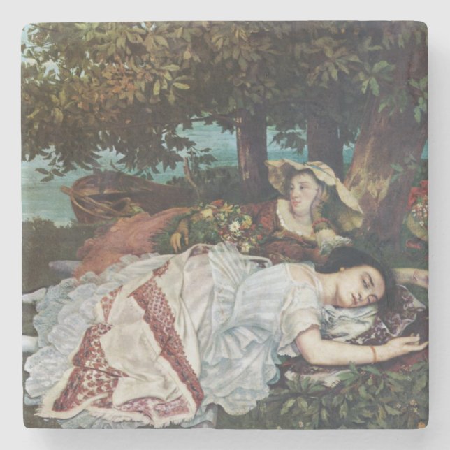 Junge Damen am Seine-Ufer (Sommer) Steinuntersetzer (Vorderseite)