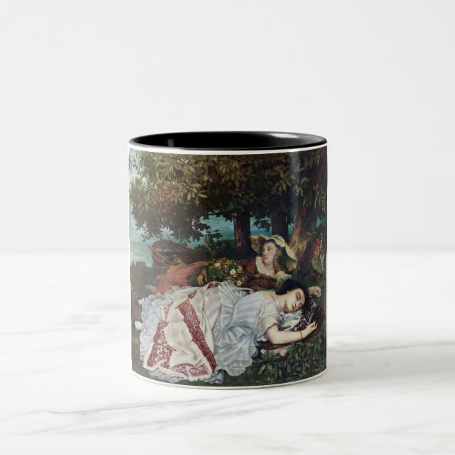 Junge Damen am Seine-Ufer (Sommer) Zweifarbige Tasse (Mittel)