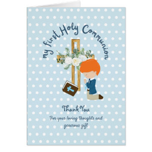 Junge dankt dir Heilige Kommunion Card - Rotes Haa