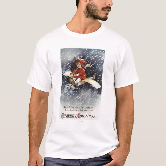 Junge, der behelfsmäßiges Flugzeug fliegt T-Shirt (Vorderseite)