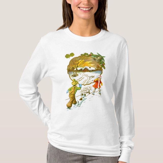 Junge, der einen Schneeball wirft T-Shirt (Vorderseite)
