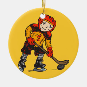 Junge, der Hockey spielt Keramikornament