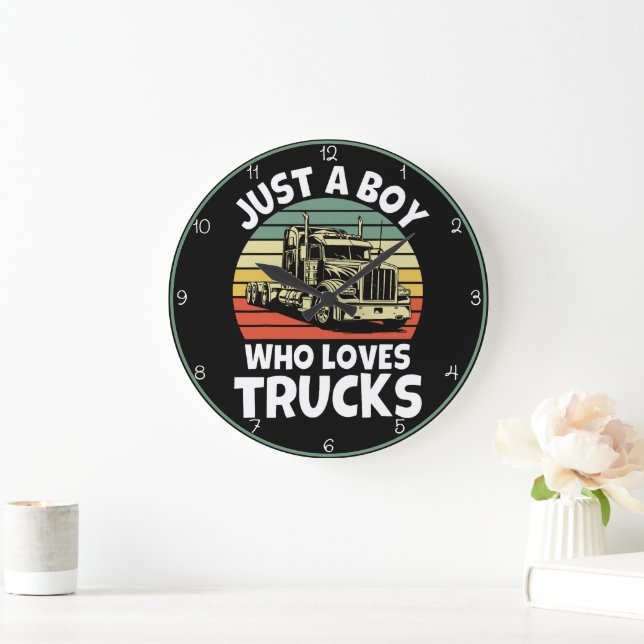 Junge, der LKW Lieben Große Wanduhr (Zuhause)