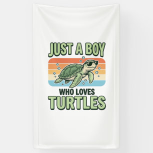 Junge, der Schildkröten liebt Vintage-Stich-Design Banner
