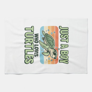 Junge, der Schildkröten liebt Vintage-Stich-Design Geschirrtuch