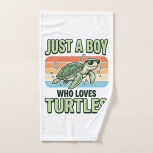 Junge, der Schildkröten liebt Vintage-Stich-Design Handtuch