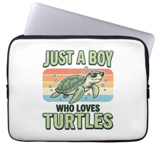 Junge, der Schildkröten liebt Vintage-Stich-Design Laptopschutzhülle