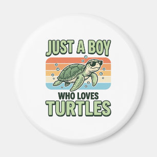 Junge, der Schildkröten liebt Vintage-Stich-Design Magnet