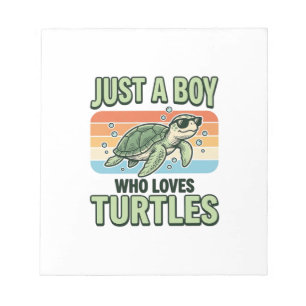 Junge, der Schildkröten liebt Vintage-Stich-Design Notizblock